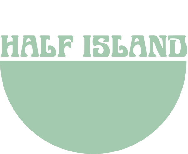 Semi-circle green logo with 'HALF ISLAND' text.