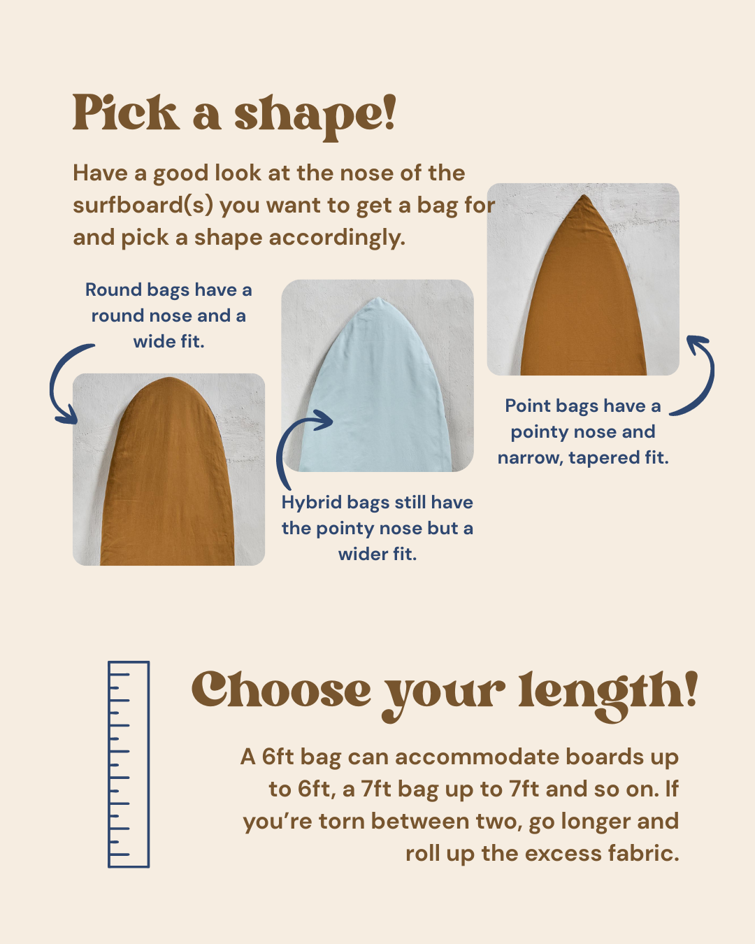 Guide for choosing a surfboard bag shape and length.
