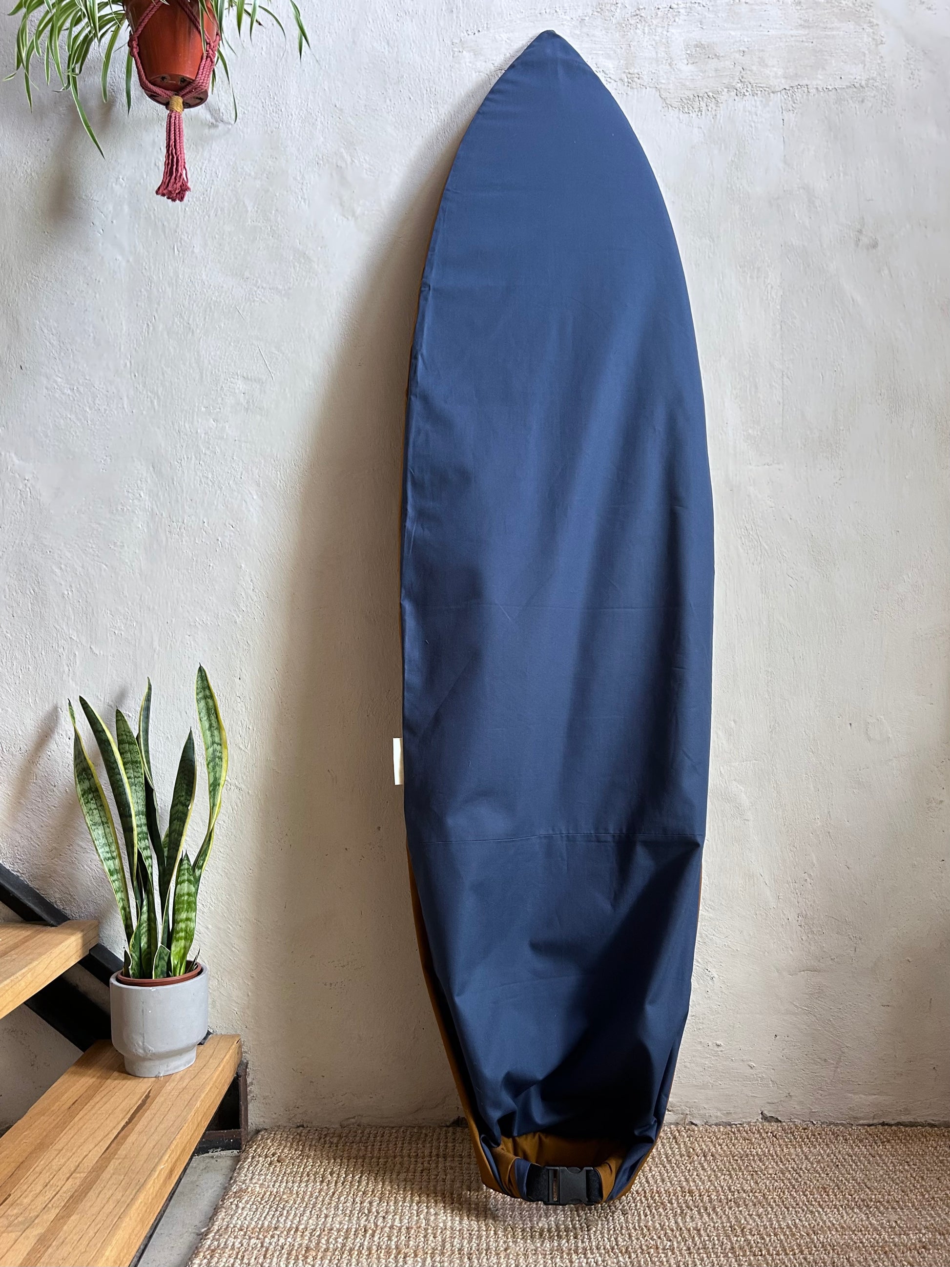 blue canvas surfboard bag